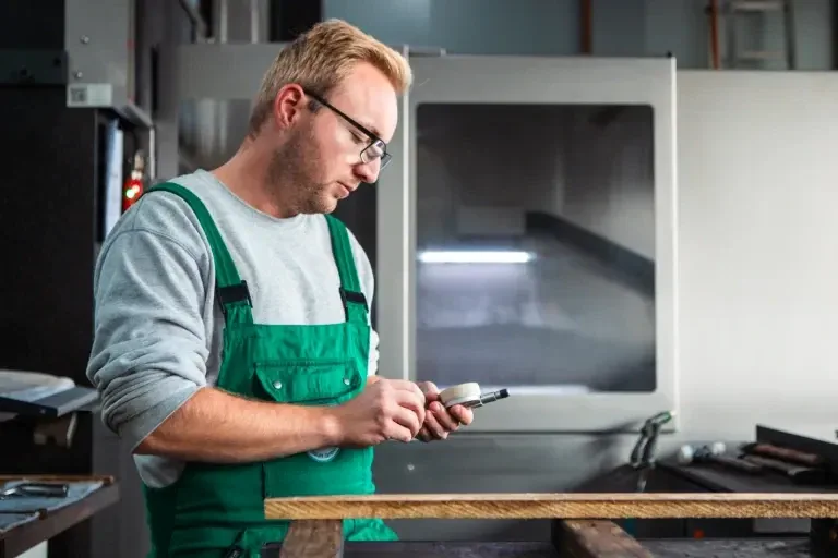 Ein Kollege bei der Werkstückprüfung